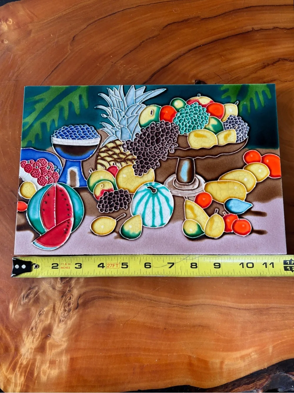 EUC Vintage Hand-Painted Ceramic Tile Tropical Fruit Retro Artwork / Wall Art